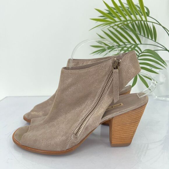 Paul Green Cayanne Beige Tan Shimmer Peep Open Toe Sandal Heel Bootie Size 9.5 - Picture 5 of 14